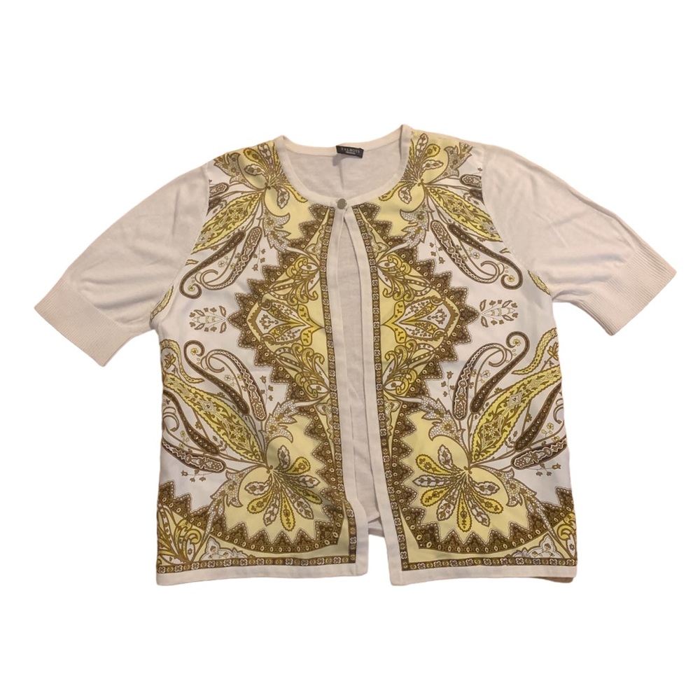 Talbots Paisley Open Front Silk Cotton Short Sleeve Cardigan Topper Women’s M
